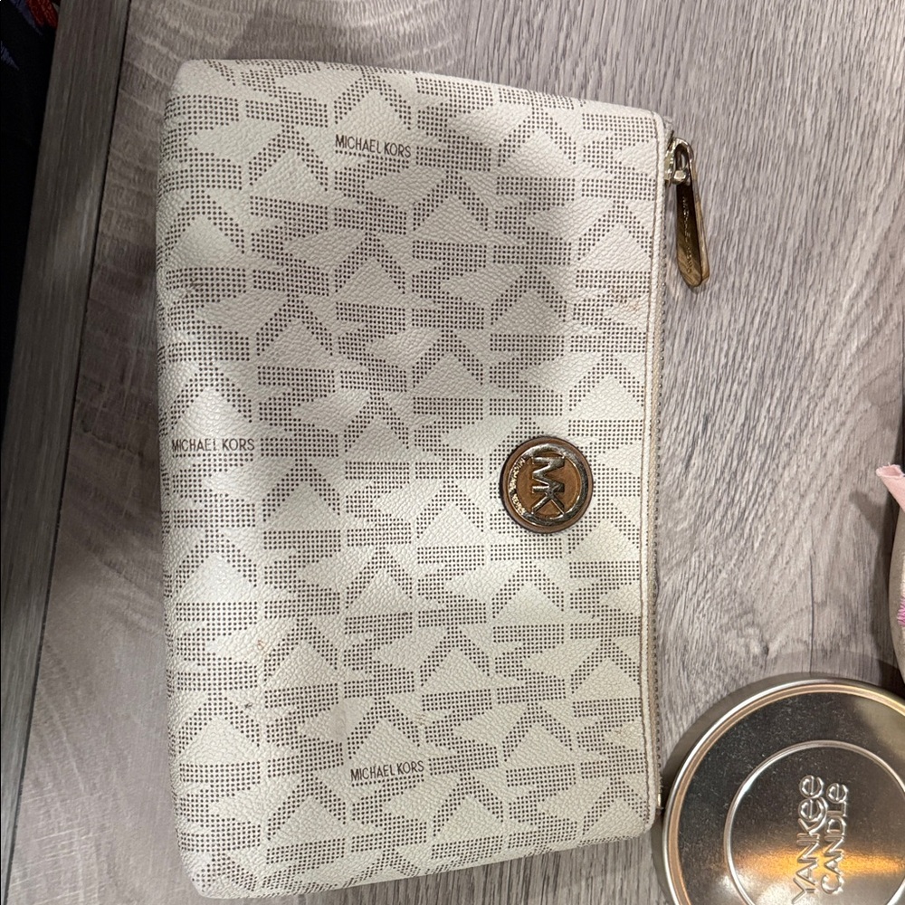 Michael Kors Cream Clutch with Gold Logo